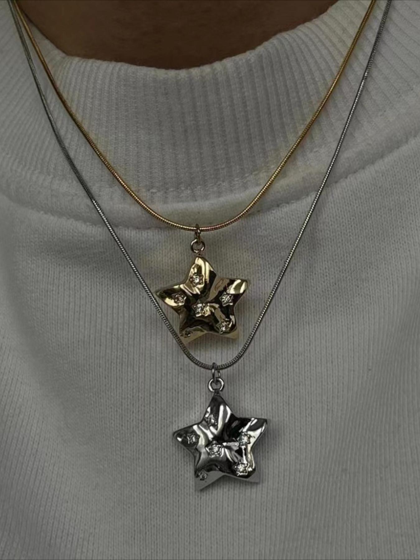 Fashionable and Trendy Star Pendant, Snake Bone Chain Necklace, Women's Necklace, Simple and Casual, Versatile, Daily Party Necklace