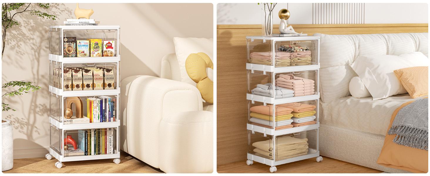 Clear Storage Bins with Lids,24QT Organizer Stackable, and foldable with magnetic doors for easy access.  Perfect for clothes, toys, books.