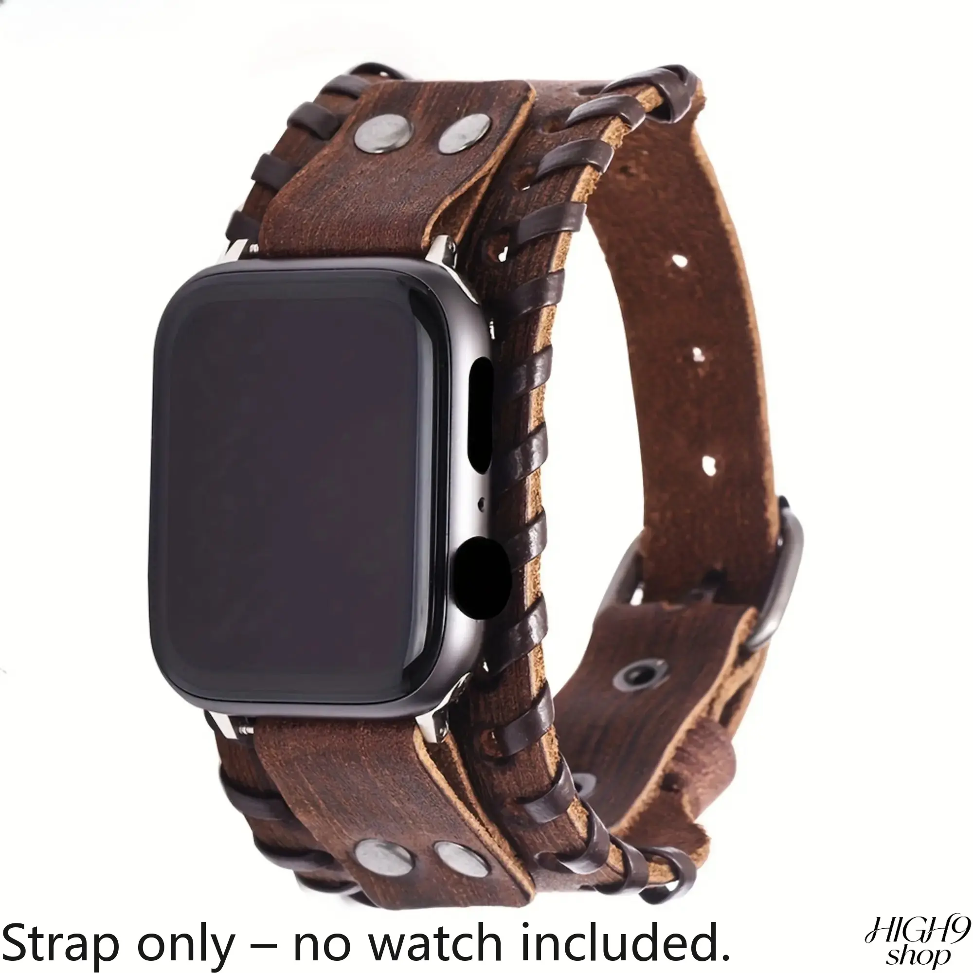 Vintage Punk Wide Genuine Leather Watch Band, Braided Retro Wrist Strap Compatible with Apple Watch Series 1-11, SE, Ultra, 38/40/41/42/44/45/46/49mm, Gothic Cowboy Smartwatch Accessory, Band Only