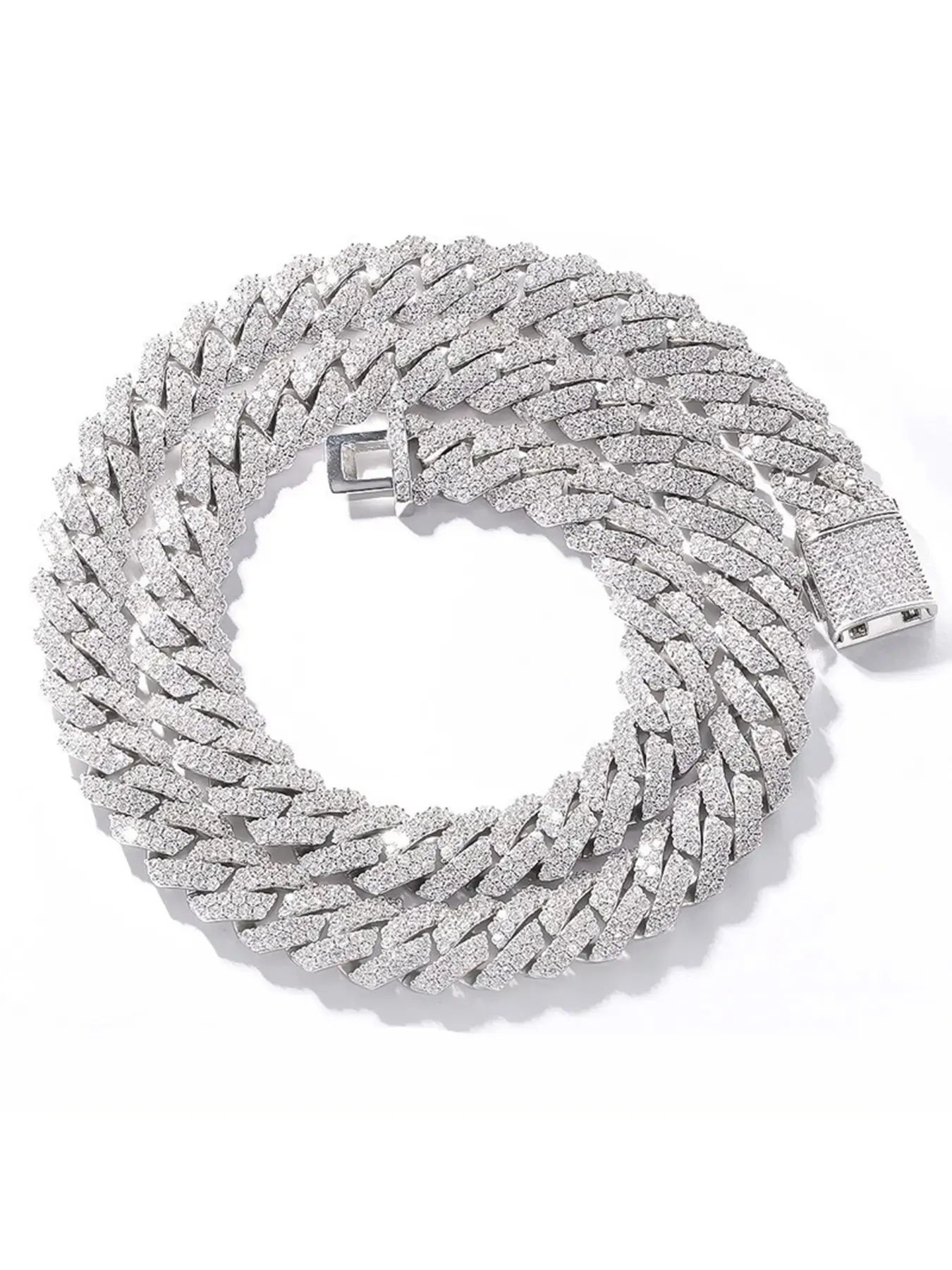 Hip-Hop Men's Necklace, Chain Necklaces, Rhombus Double Row Full Diamond Cuban Clasp Chain, Vvs1 Transparent Synthetic Moissanite, Wedding Christmas Gift