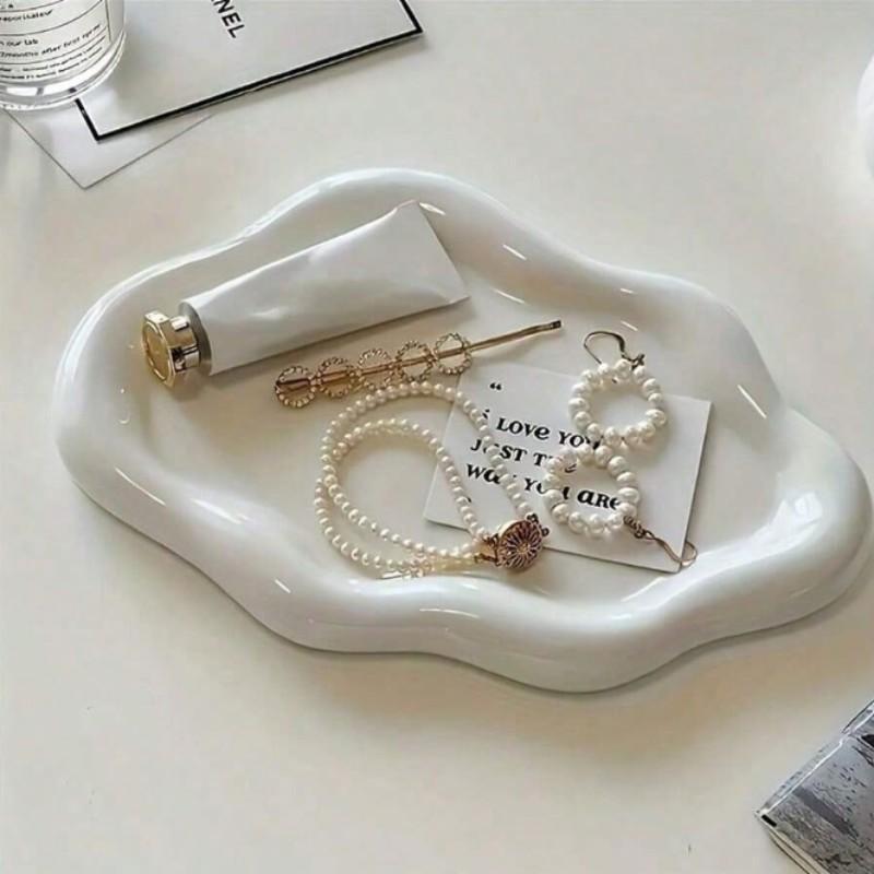 Jewelry Storage Tray - White/Silver Plated - Elegant display stand for necklaces, bracelets, earrings, and other jewelry - Durable ABS resin vanity tray - Unisex, perfect for birthdays, weddings, and Valentine's Day gifts - Ideal for dressing tables, desk