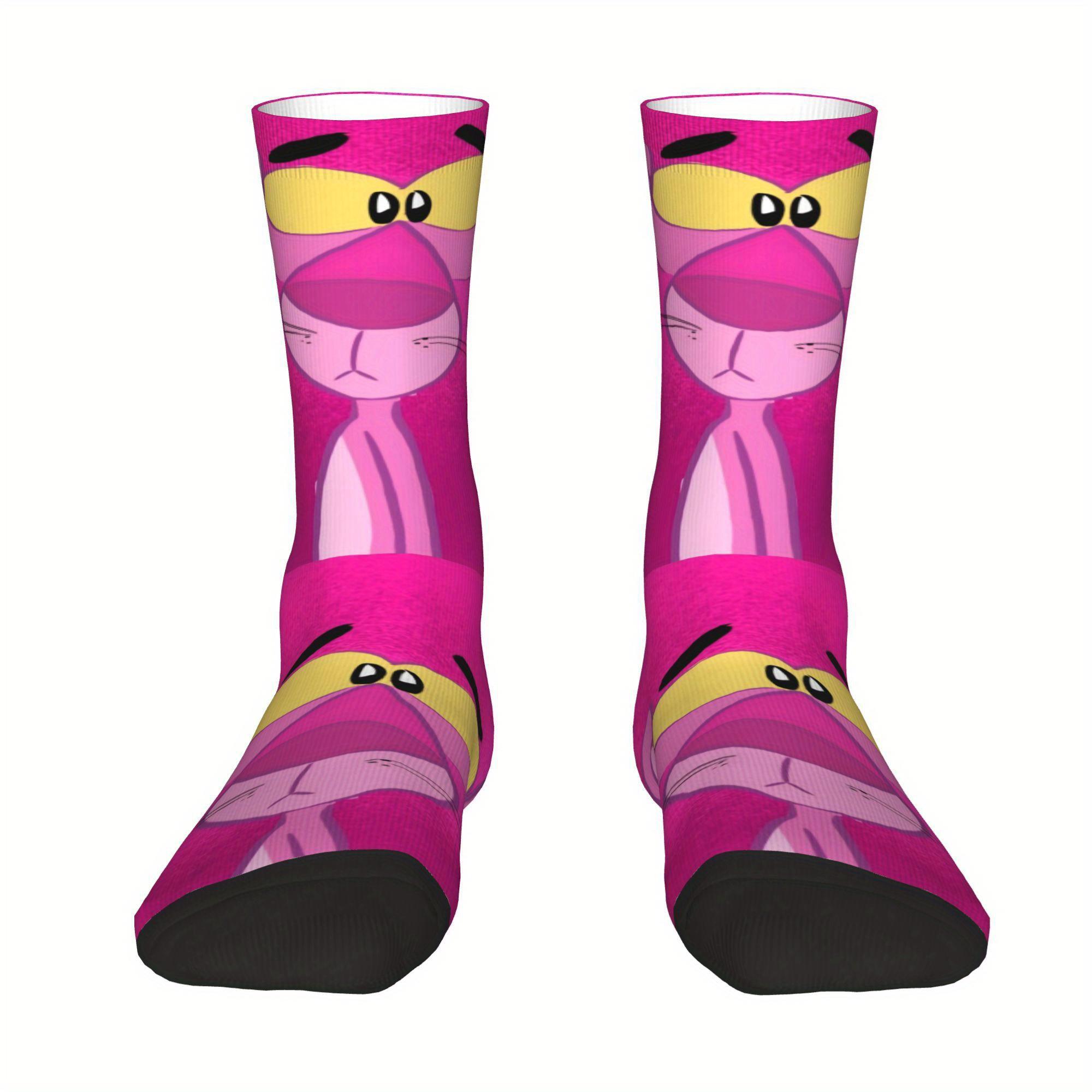 1pc BIIUDU Men'S Cartoon Leopard Print Crew Socks - Vibrant Pink & Black Novelty Socks with Playful Animal Design, Soft Polyester Blend, Comfortable & Stylish for Casual Wear, Novelty Socks, Comfortable Sock Material