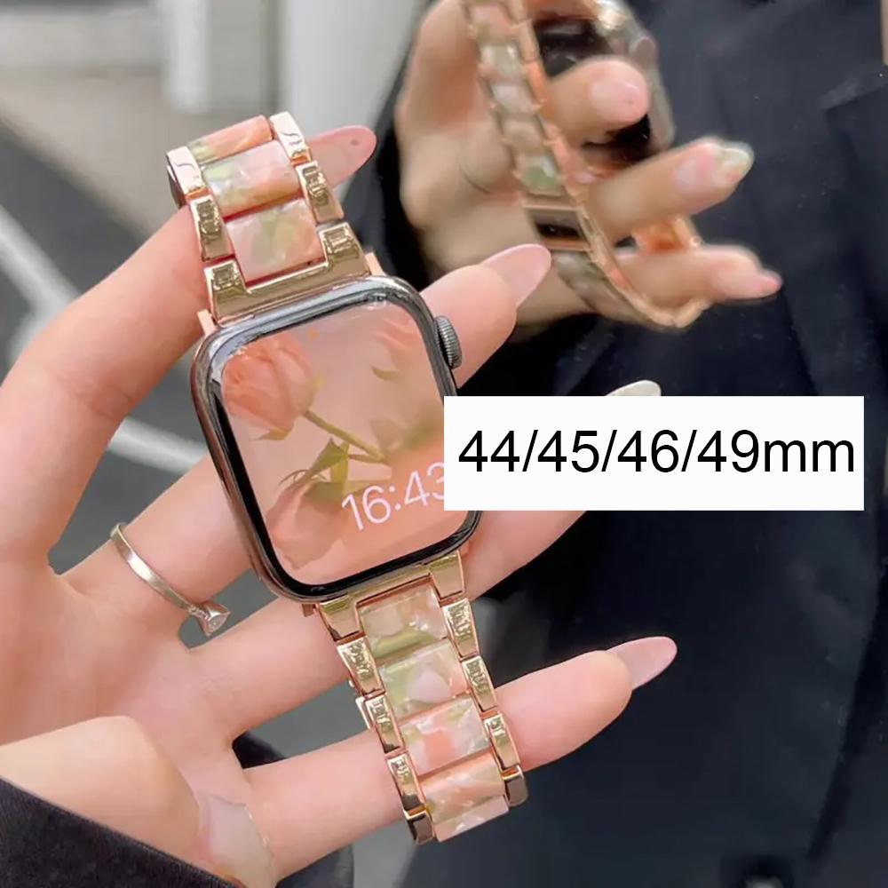 Metal Resin Band for Apple Watch Series 11/10/9/8/7/se/6/5/4, Dual Color Strap for Iwatch Ultra 49mm 46mm 45mm 44mm 42mm 41mm 40mm Smart Watch Straps Smartwatch Strap