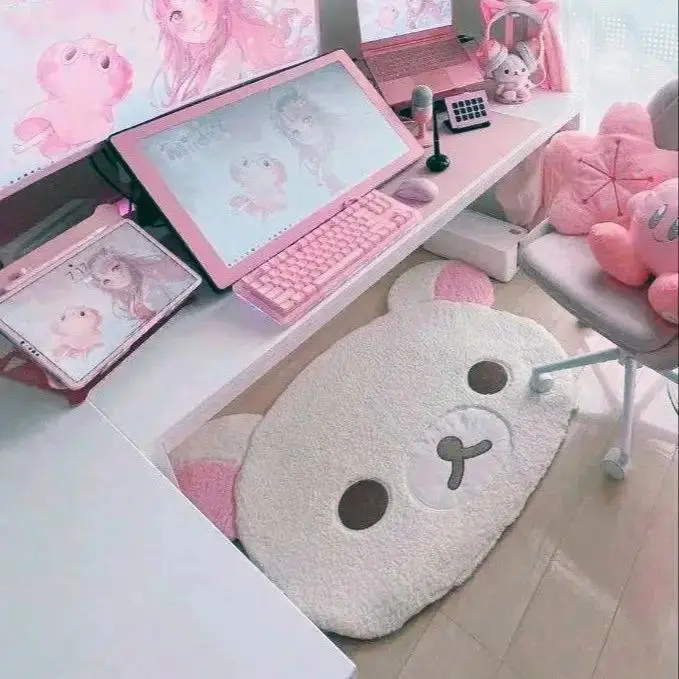 Cartoon Rilakkumas Plush Rug Kawaii Korilakkuma Bear Carpet Bedroom Chair Bedside Lounge Floor Mat Bathroom Doormat Home Deco