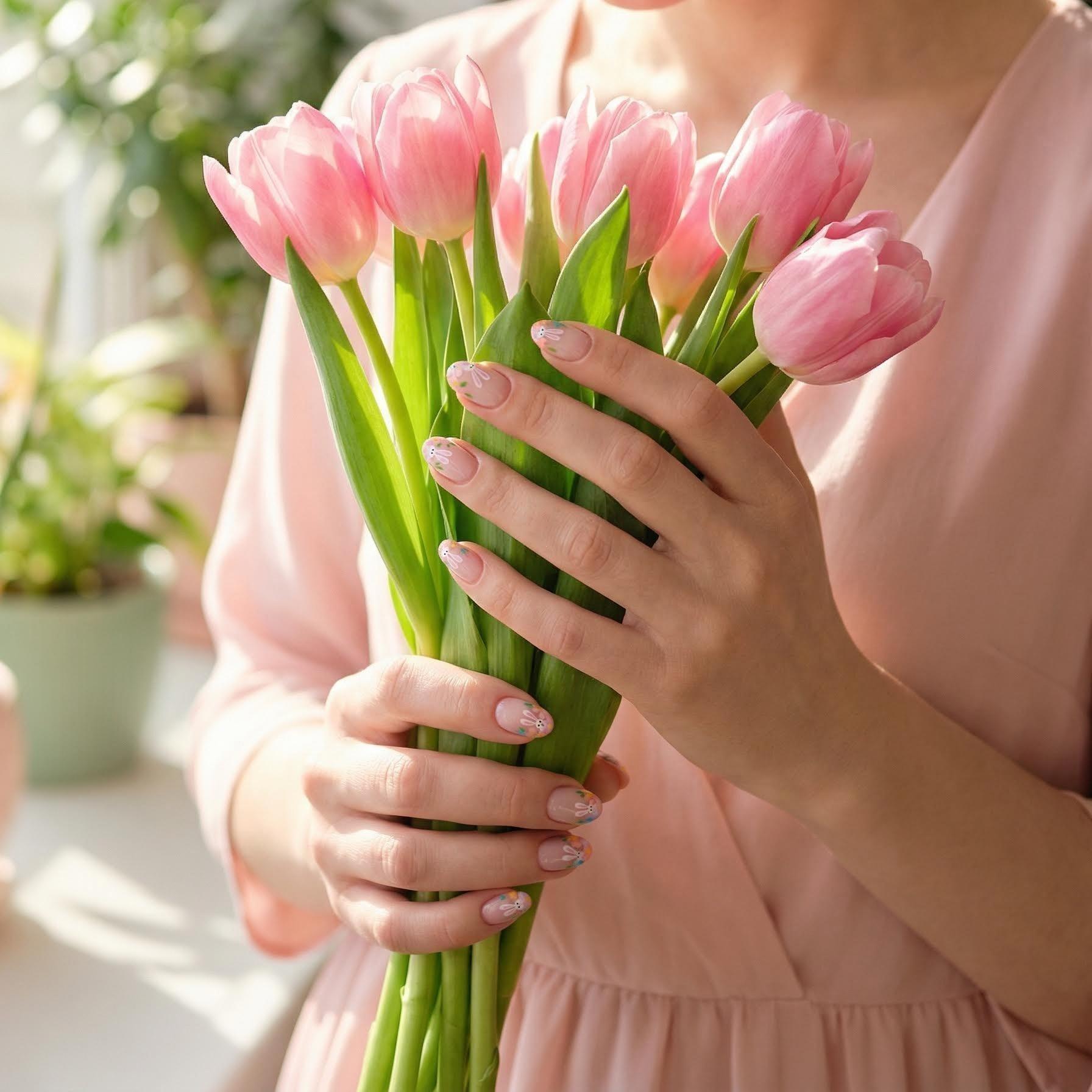 Handmade False Nails, 24-Piece Set, Bunny Design, Romantic and Elegant, Perfect for Daily Dates and Special Occasions