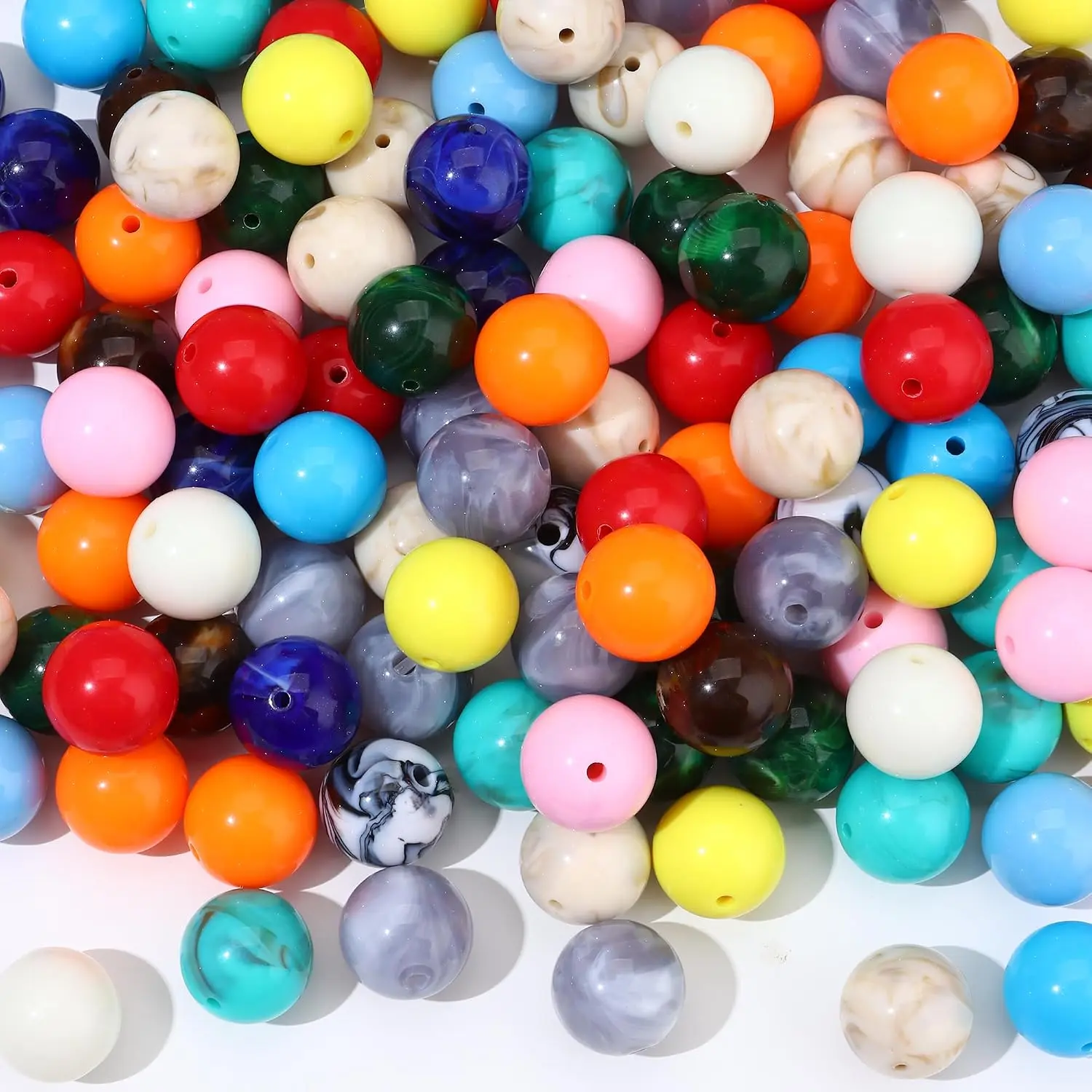 60Pcs Acrylic Round Beads Set with Golden Spacers – Multicolored Resin Chunky Bubblegum Beads, Pop Craft Beads for DIY Jewelry Making, Bracelet Necklace Earring Supplies
