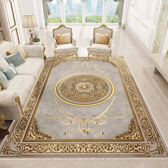 LuxuryGold Marble Greek Key Flannel Area Rug - Ornate Meander Pattern Print Soft Mat for Living Room, Non-Slip Modern Home Decor #LuxuryGoldMarbleRug #GreekKeyMat #ModernHomeDecor #OrnateCarpet #NonSlipFlannelRug