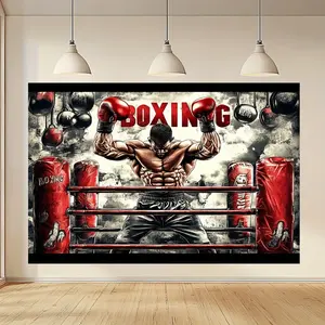 Boxing Theme 2D Flat Banner, Single-Sided Polyester Party Backdrop with Metal Grommets for Easy Hanging, Boxing Ring Wall Art Photo Background for Birthday Parties, Sports Events, Gym Decor & Photography Props