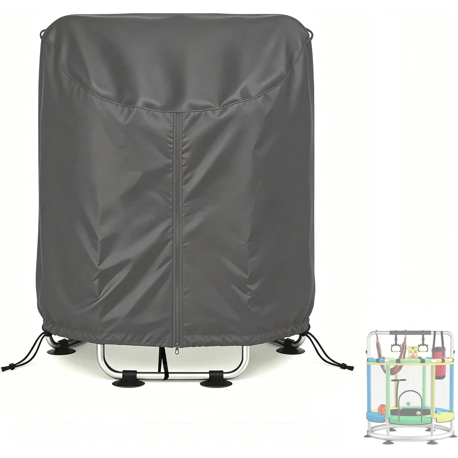 Heavy-Duty 55-Inch Kids Trampoline Cover, 600D Oxford Cloth, Weather-Resistant UV & Windproof All-Season Outdoor Protector for Round Toddler Trampolines, Gray