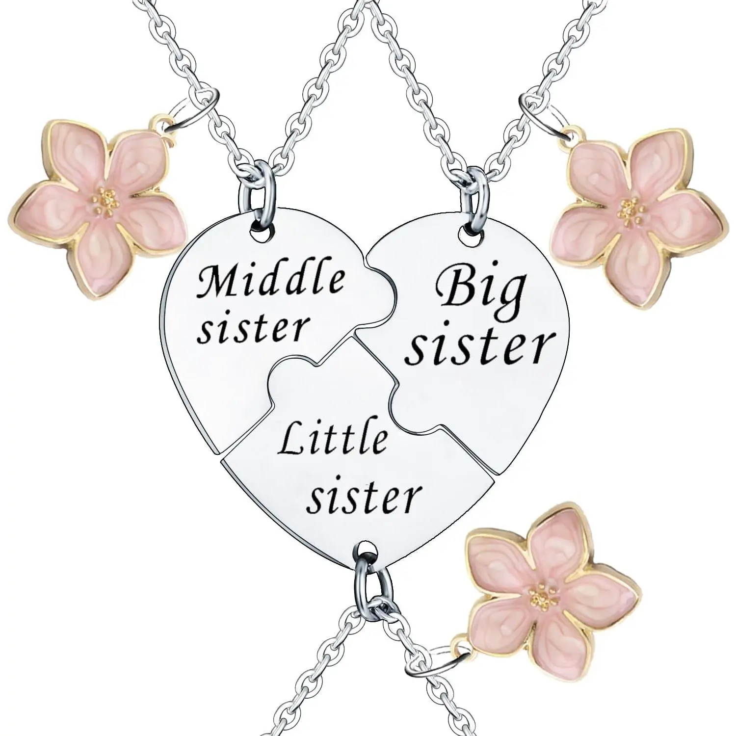 Sister Matching Necklaces Gift Sets - Synthetic, Hand Polished, Shiny Finish Big, Middle & Little Sister Jewelry Accessories