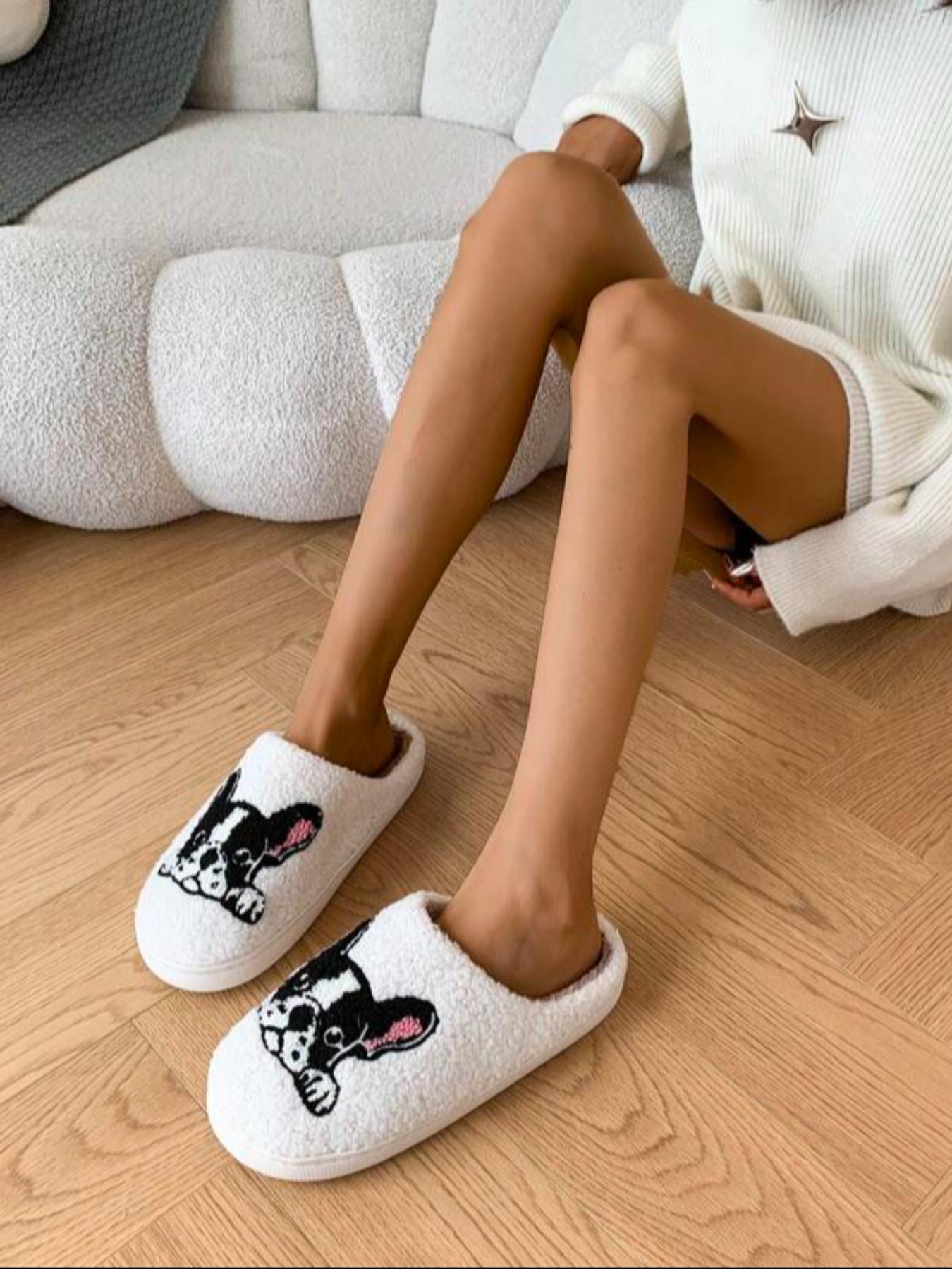 Women's Teddy Bear Dog Slippers, Fall & Winter Warm Cotton Slippers, Non-Slip Rubber Sole, Casual Indoor Footwear, Fashionable Design