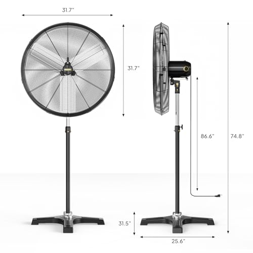 ROVSUN 30'' Industrial Heavy Duty Standing Fan, 8600CFM High Velocity Pedestal Fan with One-touch Oscillating Function, Adjustable Height, for Shop, Workshop, Garage, UL Listed, Black, 220W