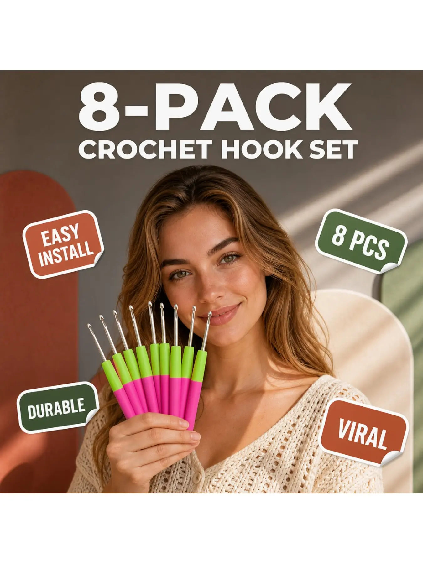 Ergonomic Latch Hook Crochet Needle 8-Pack Lightweight Smooth Finish Hair Styling Tool For Dreadlock Retwist Micro Braids Hair Extension Wig Making Salon Home DIY For Women