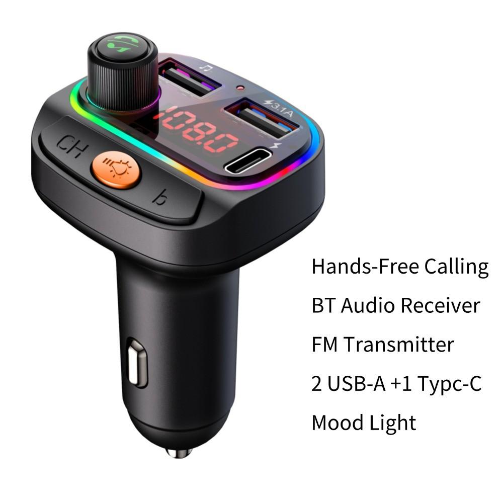 Car BT Fm Transmitter, Wireless Mp3 Player, Handsfree Call, USB a Type-C Phone Charger, Mp3 Music Player Car Adapter