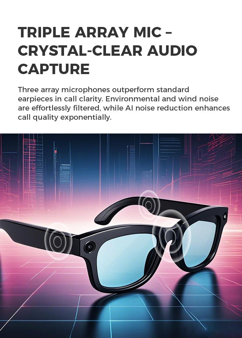 HYUNDAI M01 Intelligent  Camera And Video Glasses, built-in high-definition camera, equipped with surround sound headphones and speakers,and have smart polarized lenses that block blue light. They are suitable for daily activities such work and driving.