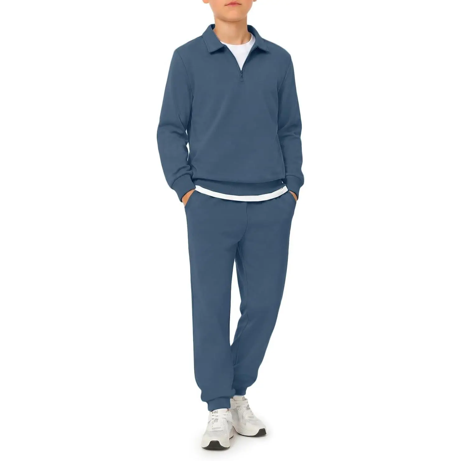 Boys 2 Piece Outfits Athletic Polo Shirts Joggers Sweatsuit Set | Kids Quarter Zip Polo Shirt and Elastic Waist Pants Clothing Sets 5-14Y, 1/4 Zip Top and Jogger Sweatpants Set Activewear