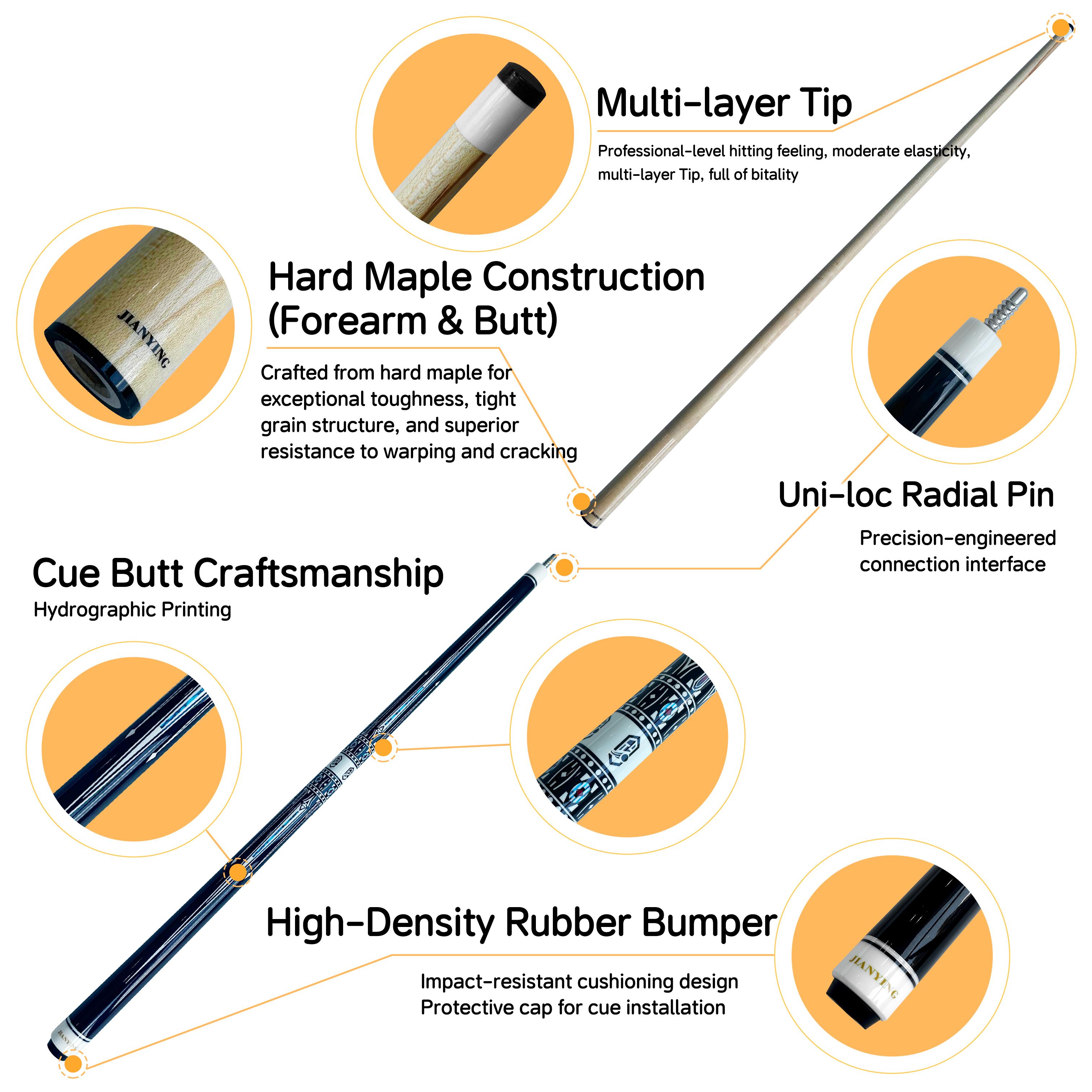 Premium  Billiards Cue Set With Leather Case, 1/2 Split, 12.5mm Tip, 18-20oz Weight, 58 inches Length, Perfect for Professional and Recreational Player.