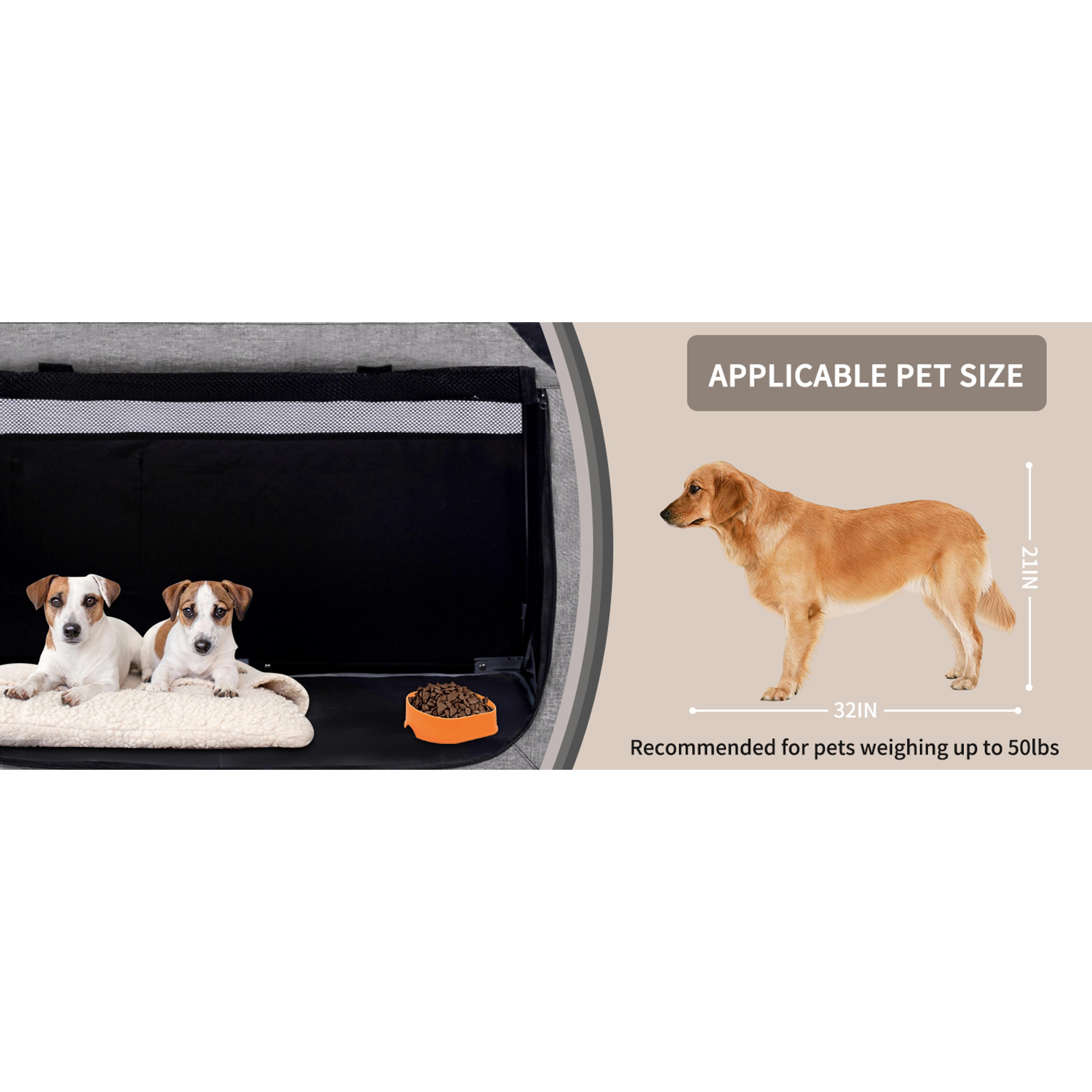 36-Inch Foldable Soft Dog Crate with Foldable Frame - 3-Door Collapsible Durable 620D Oxford Cloth Kennel for Large Dogs, Portable Indoor/Traveling Anti-Chewing Pet Cage with 360° Visibility Mesh Window, Double Handle, Easy-Clean Design