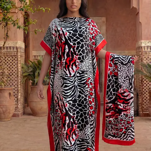 【Black Friday】Elegant Leopard Print Two-Piece Set, Casual Cover-Up Dress & Silk Scarf Set, Sun Protection Matching Set for Beach, Fashion All-Season Accessory, Beach Cover Ups