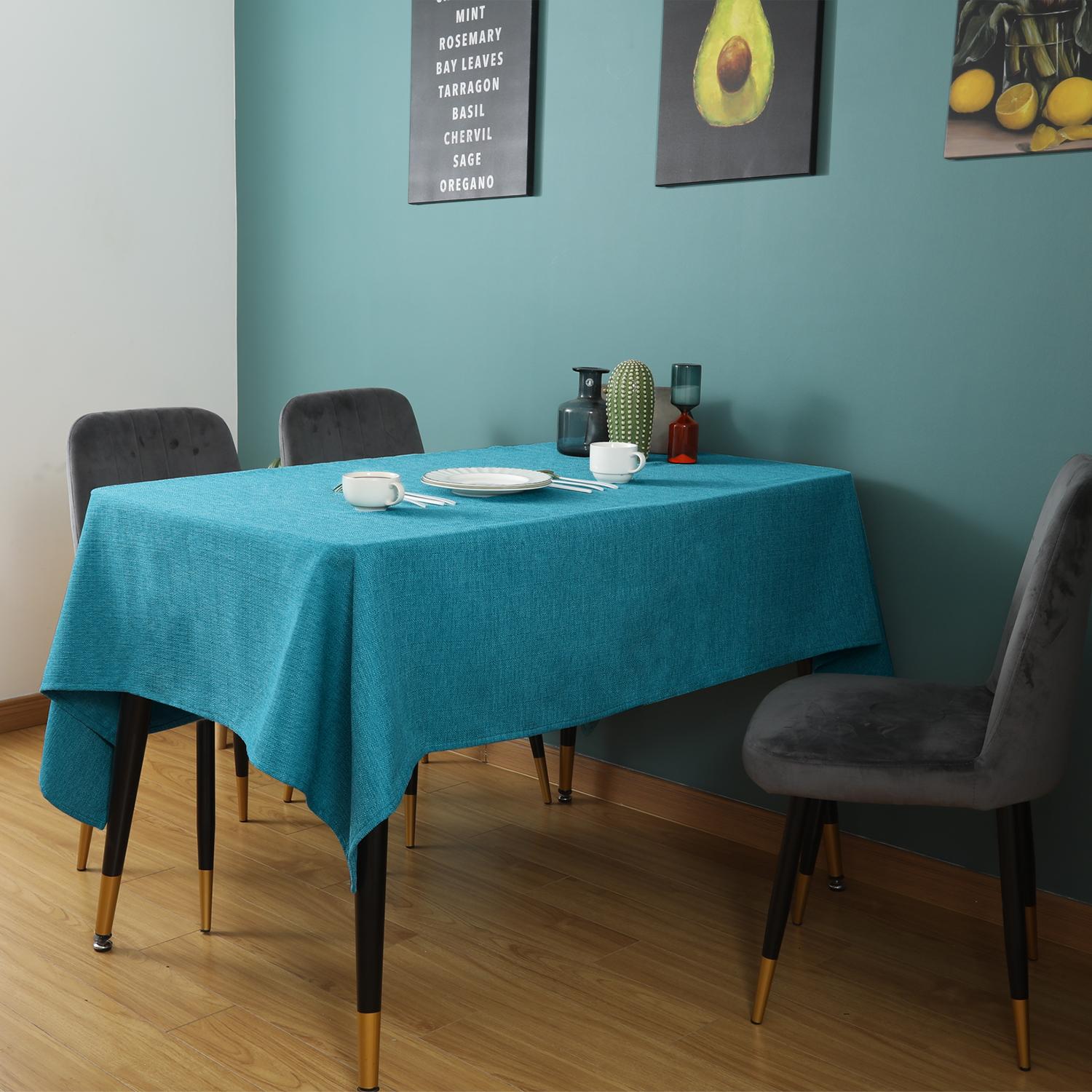 Rectangle Tablecloth Faux Linen Waterproof and Wrinkle Resistant Oblong Decorative Table Cloth for Kitchen Dining Party Buffet (Lake Blue)