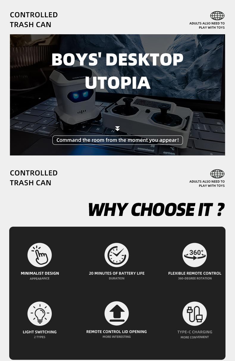 BRRRRT Mini Remote-Controlled Trash Can, Full-Scale Remote-Controlled Proportional Toy Set with Lights, Suitable for Adults, Children, Boys, and Girls, Remote-Controlled Trash Can Speed RC, Children's Christmas Gift.