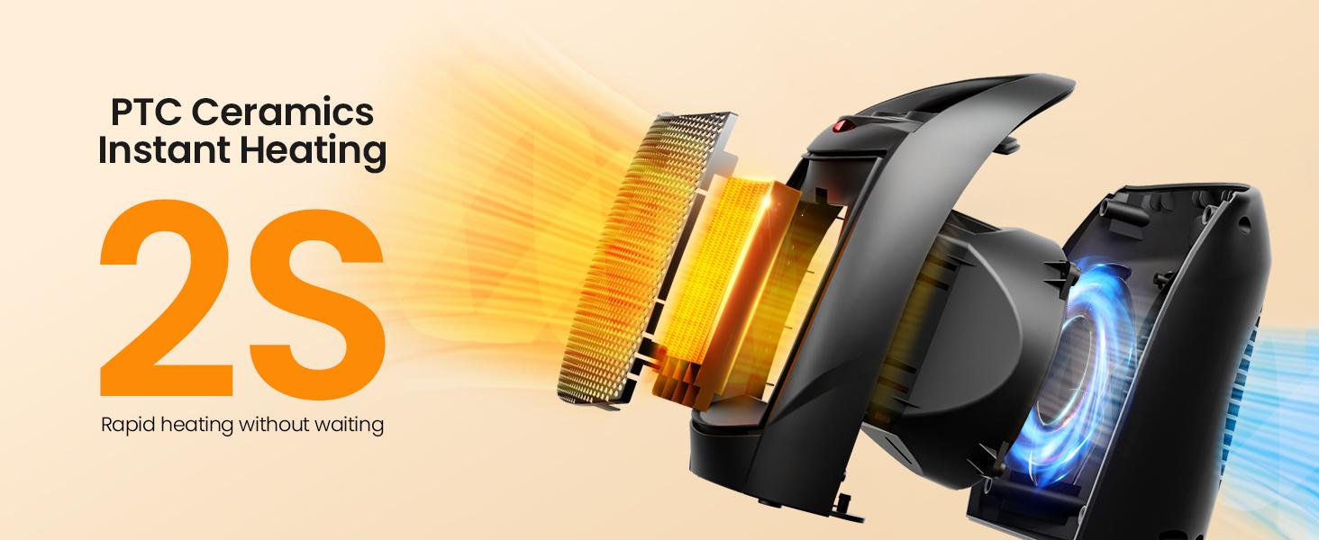 KISSAIR Small Electric Space Heater - Ceramic Portable Heater Fan with Adjustable Thermostat, Overheat Protection, ETL Listed. Perfect for Office, Kitchen, and More. 750W/1500W, indoor use