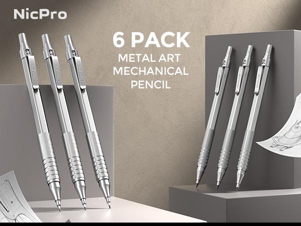 Nicpro 30 Pack Silver Metal Mechanical Pencils Set in Leather Case, Art Drafting Pencil 0.5, 0.7, 0.9 mm, 2mm Lead Pencil Holder for Sketching Drawing With 16 Tube (6B 4B 2B HB 2H 4H Colors)Lead Refill