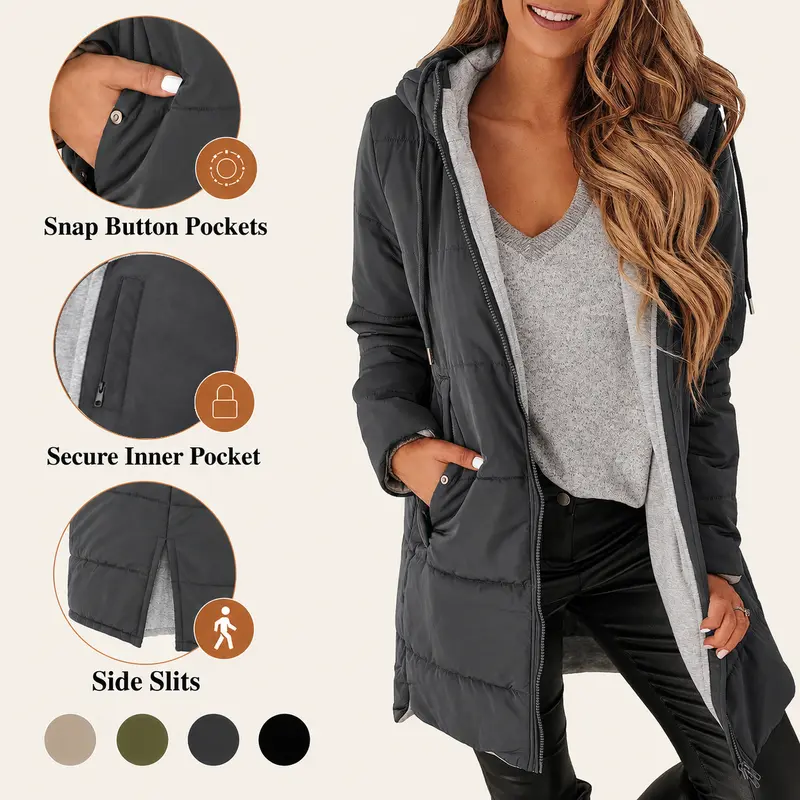 Imily Bela Womens Warm Puffer Down Jacket Hooded Winter Casual Lightweight Mid Quilted Coat with Pockets