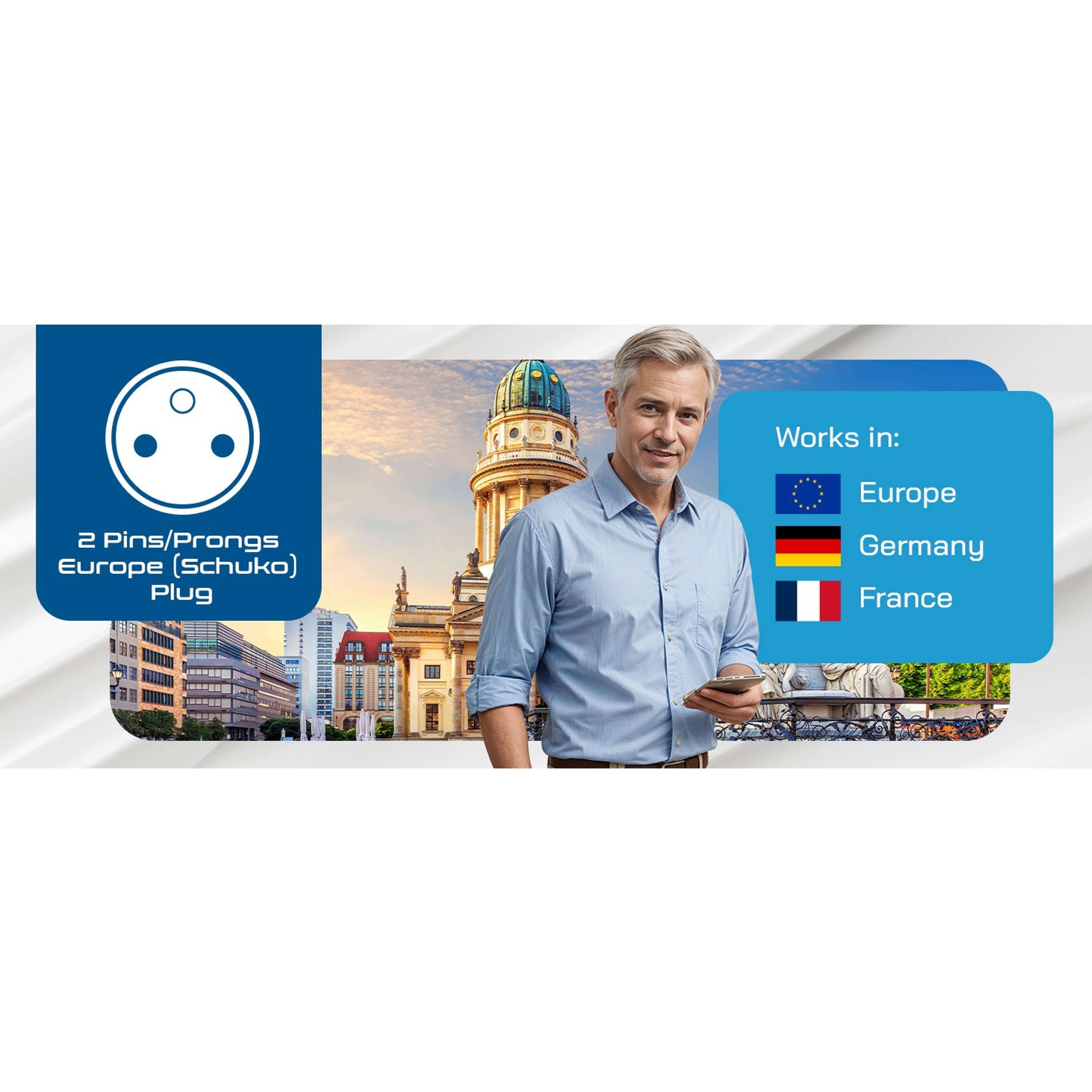 Schuko Germany France Travel Power Adapter, Grounded European Plug Type E/F, USA to Europe EU Socket Adaptor - 3 Pack for Norway, Korea, Spain, Greece, Russia, IcelandGift