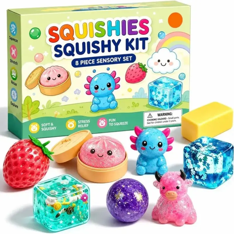 8-Pack Stress Relief Sensory Toys, Slow-Return Malt Sugar Squishy Balls, Perfect for Home Office Desk Relaxation, Holiday Gift Set