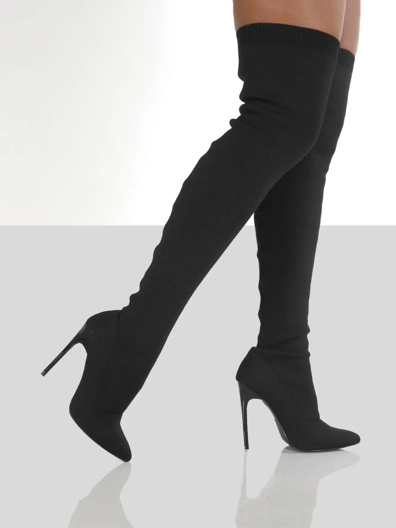 Ladies Elegant Knit Thigh High Sock Boots Pointed Toe High Stiletto Heel Pull On Over The Knee Boots Multi Color Options Multi Sizes Evening Daily Fall Winter Street Style Shoes