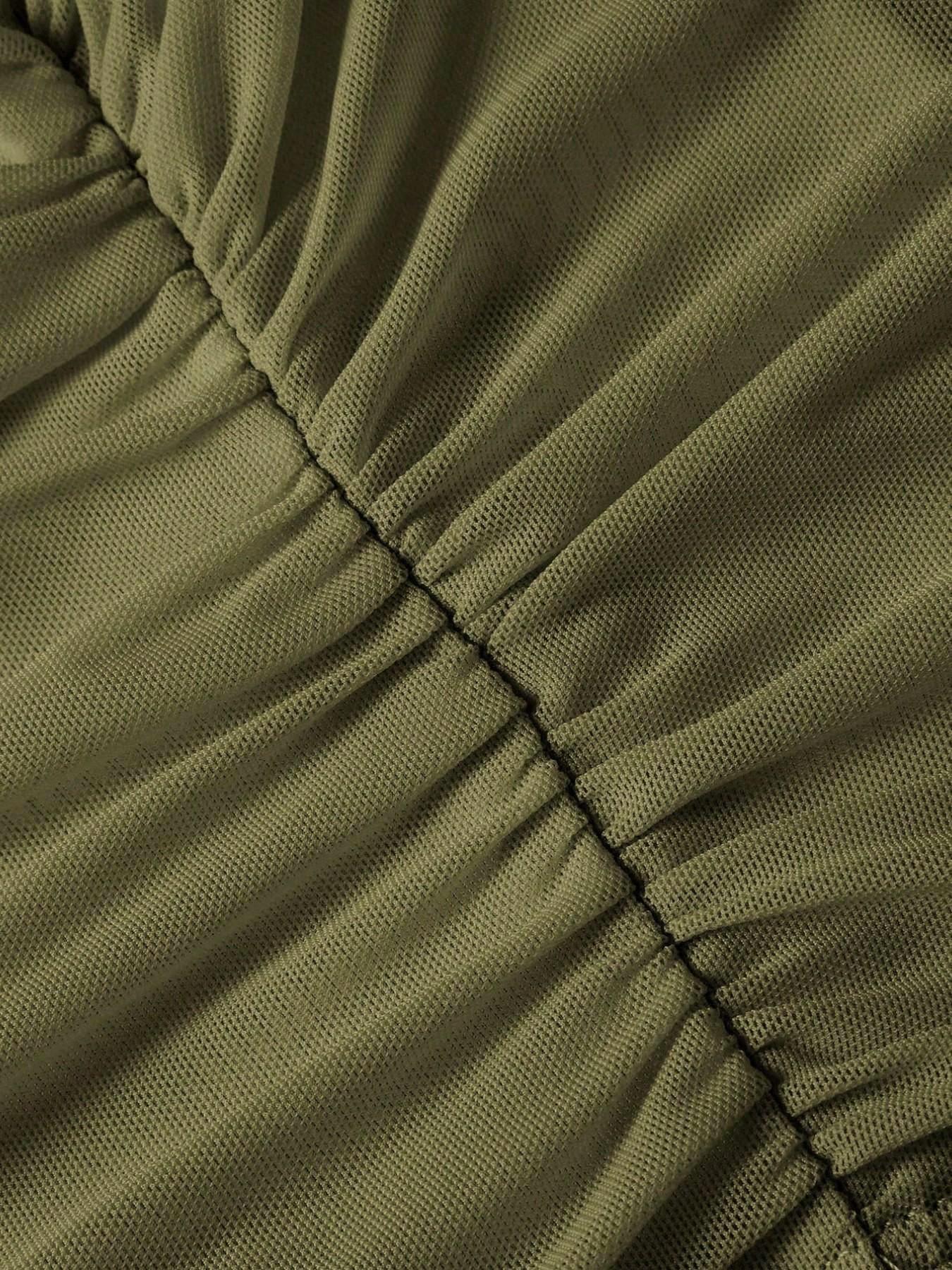 Women's Asymmetric Neckline Ruched Crop Top - Trendy Mesh Blouse for Club, Date Night & Vacation Women's Asymmetric Neckline Ruched Crop Top - Trendy Mesh Blouse for Club, Date Night & Vacation