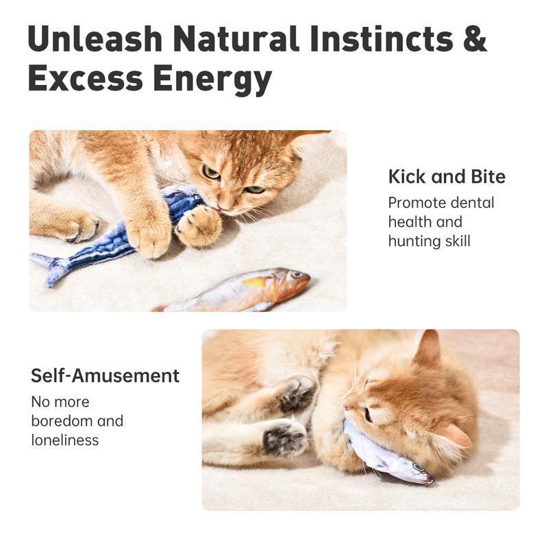 3-Pieces Cute Universal Sardine Flopping Fish Interactive Cat Toys, Rechargeable 7.1-Inches Catnip Toys with 3 Flapping Modes for All Breeds Cats, Interactive Toy