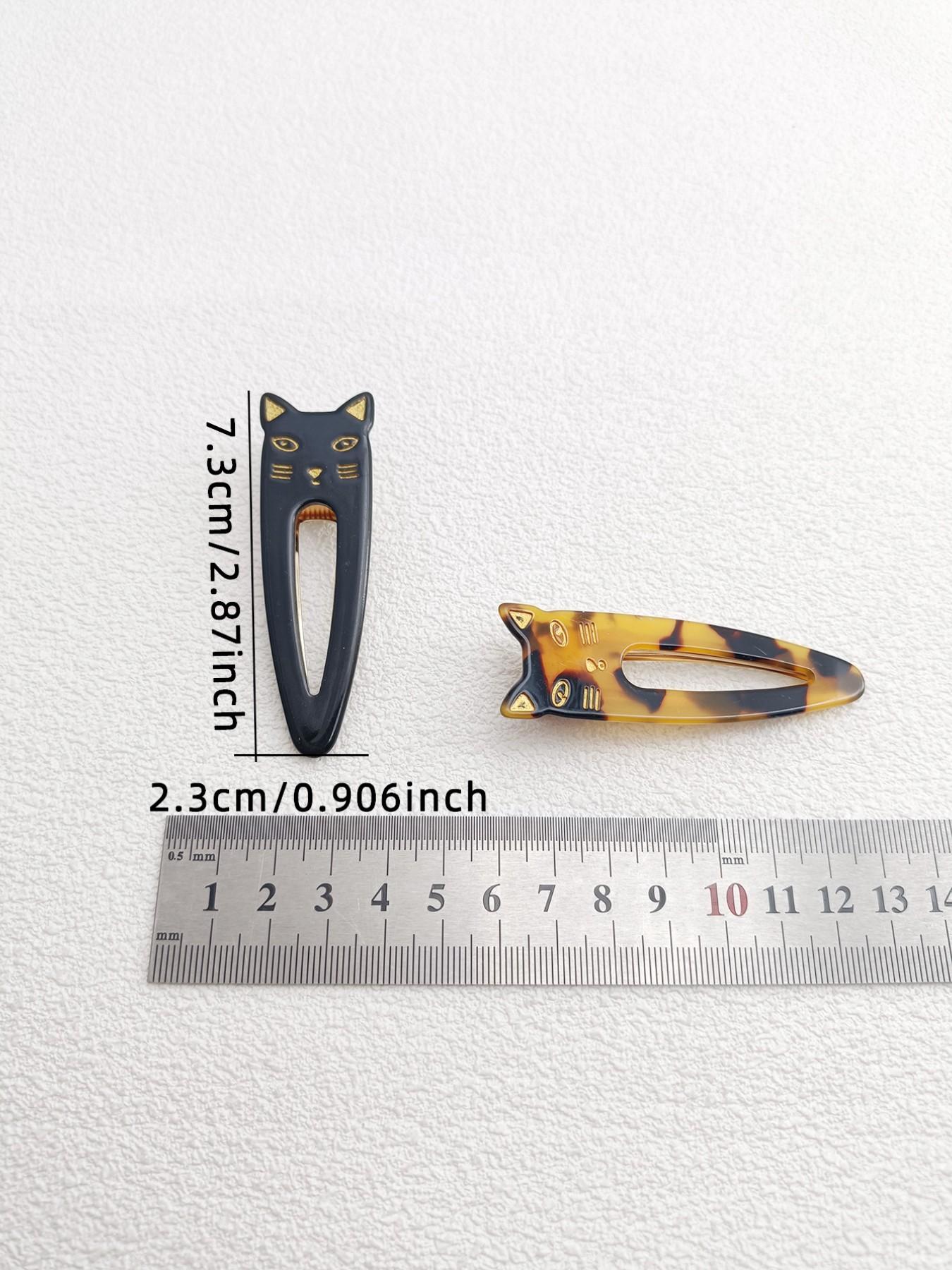 2PCS 7.3cm Cat Acetate Metal Hair Clips - Cute Cat Shape, High-Quality, Durable, Easy to Wear, Hair-Friendly for Daily Use at Work, School, or Dates