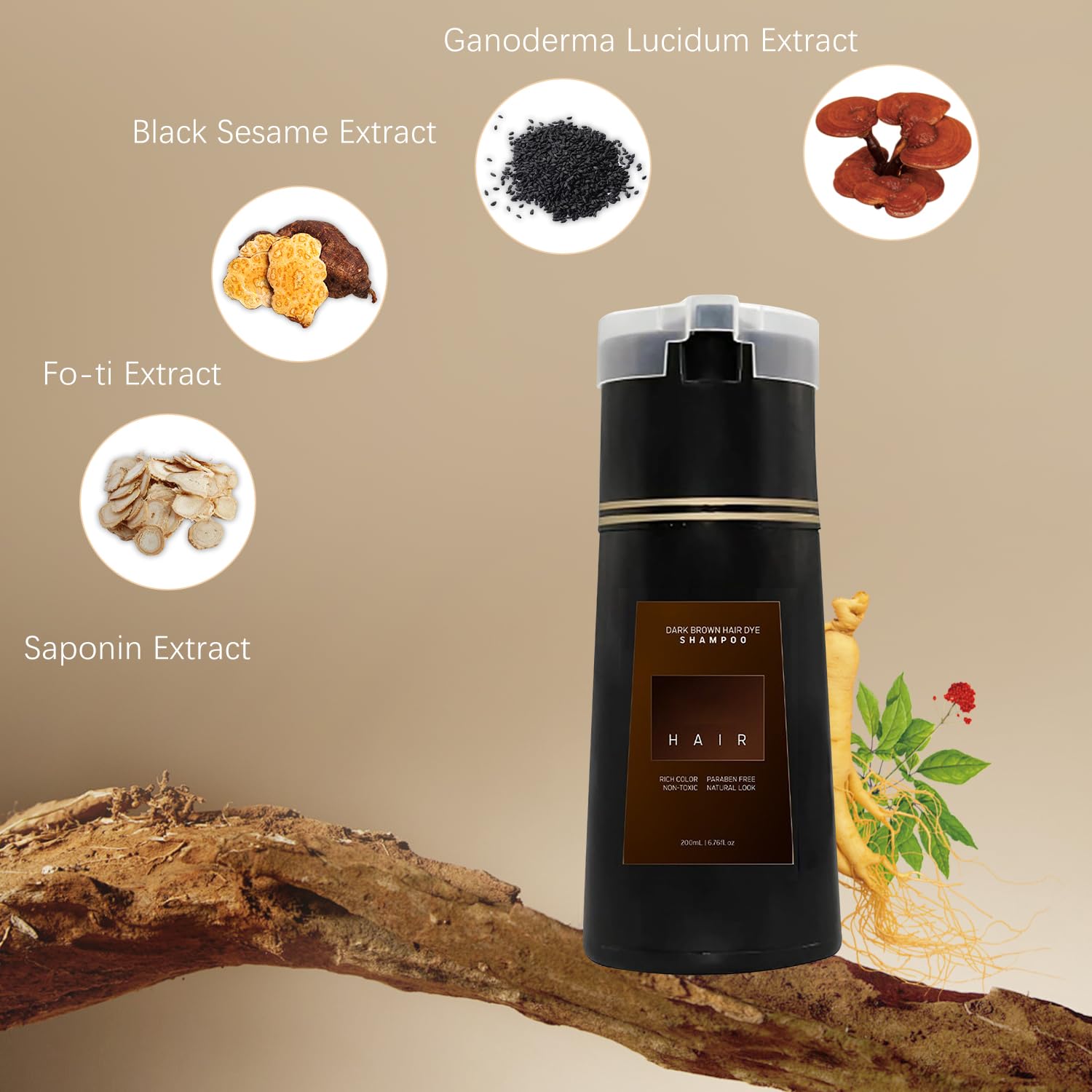 Dark Brown Hair Dye Shampoo for Silver Hair Transition, Semi-Permanent Color to Cover Grays with a Gentle, Peroxide-Free Herb Formula, Effortless Transformation, Hair Dye Transition