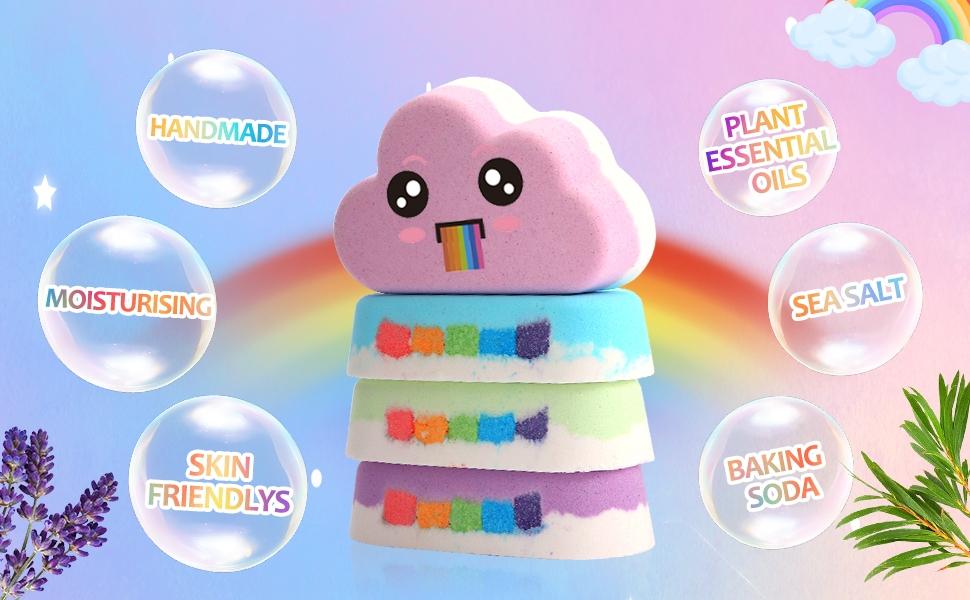 Rainbow Bath Bombs for Kids, Handmade 1 Pcs Kid Bath Bombs, Easter Basket Stuffers, Easter Gifts for Kids Teens Girls Toddlers