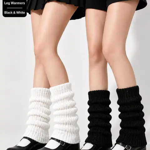 2-Pair Women's Ribbed Knit Leg Warmers, Stretchy Fabric, Cute Slouchy Leg Warmers, Socks