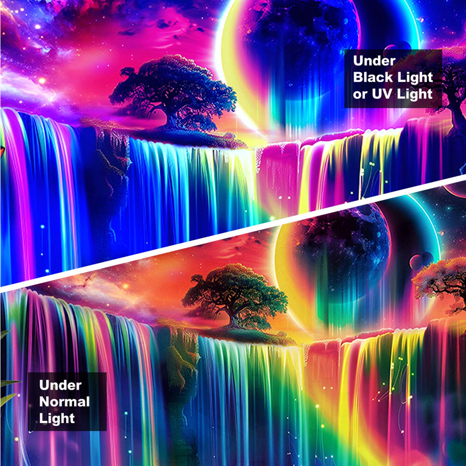 1pc Galaxy Waterfall And Forest Night Scene Tapestry, Wall Hanging - Glowing Under UV Light, Tapestry For Bedroom Living Room Dormitory Office,Multi-purpose Home/Room/Wall/Party Decor, Holiday Gift Backdrop Halo