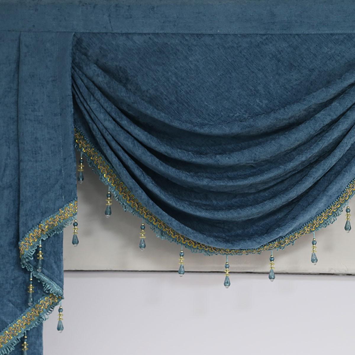 European Luxury Fog Blue Velvet Curtain Header, Customizable Floor-To-Ceiling Window Drapery, American Vintage Style Decorative Curtain