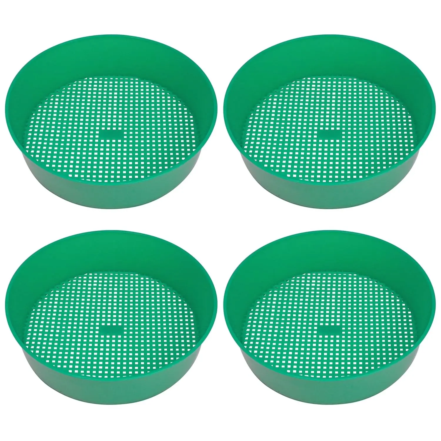 4pcs Sifter for Rocks, Sifting Pan, Fossil Soil Sieves Screen for Gardening, Fine Classifier Compost Strainer, Round Plastic Riddle Work Tray Small Set for Dirt Sand Mealworm Casting Gravel, Green