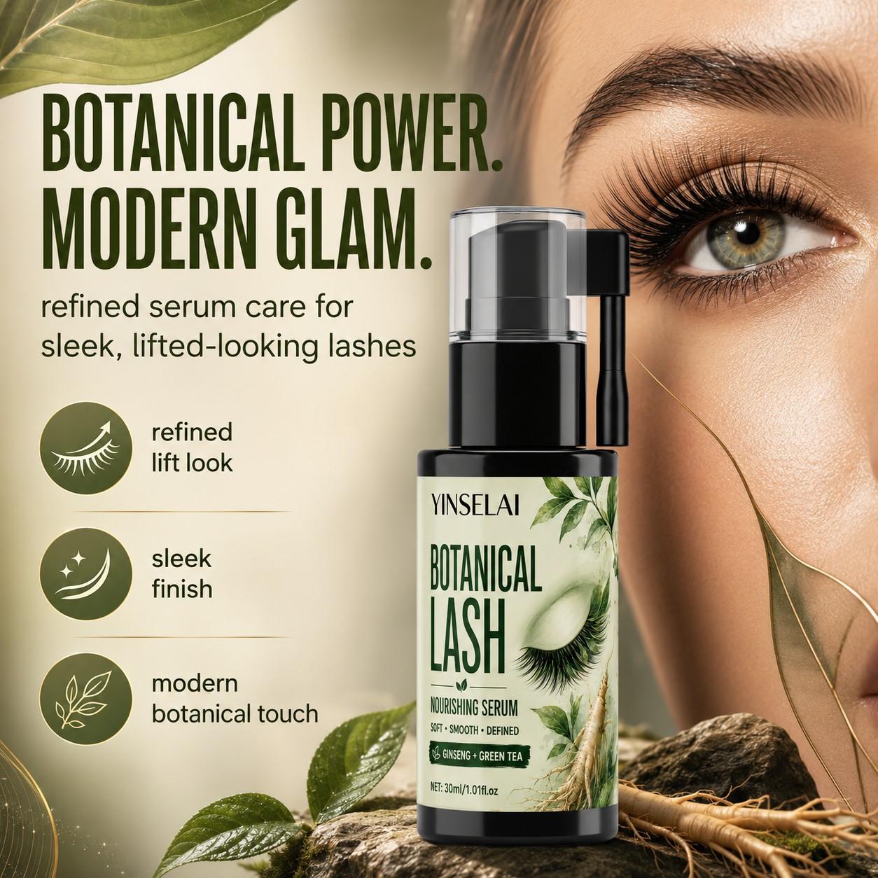 Plant-Based Lash Care Solution, Ginseng Tea Lash Thickening Serum, Nourishes Weak Lashes, Natural Long and Bright Lashes, Longer Looking Lashes, Daily Use