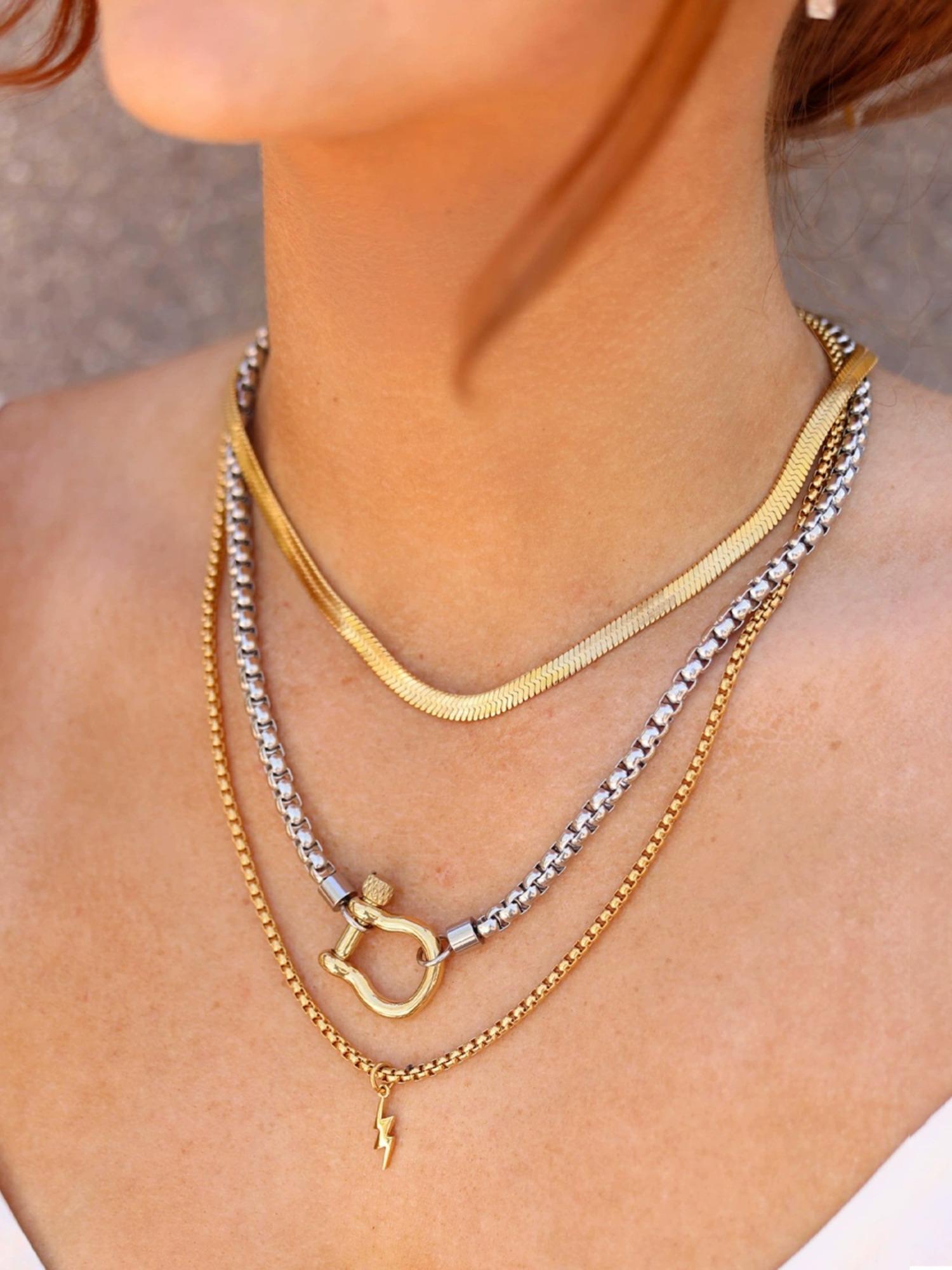 Waterproof Stainless Steel Chain Necklace, Unisex Casual Trendy Pendant Necklace, Assorted Necklaces, Fashion Jewelry for Party, Daily Decor, Trendy All-match & Exquisite Jewelry for Birthday Gift, Necklace Layering Clasp