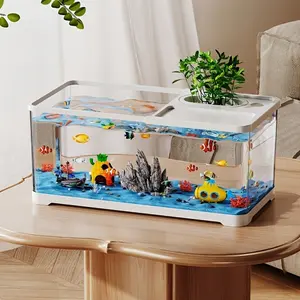 Fish Tank for Home, Small to Medium Eco Aquarium, Desktop Decorative Goldfish Tank, Office High-Definition Transparent Turtle Tank with Lid
