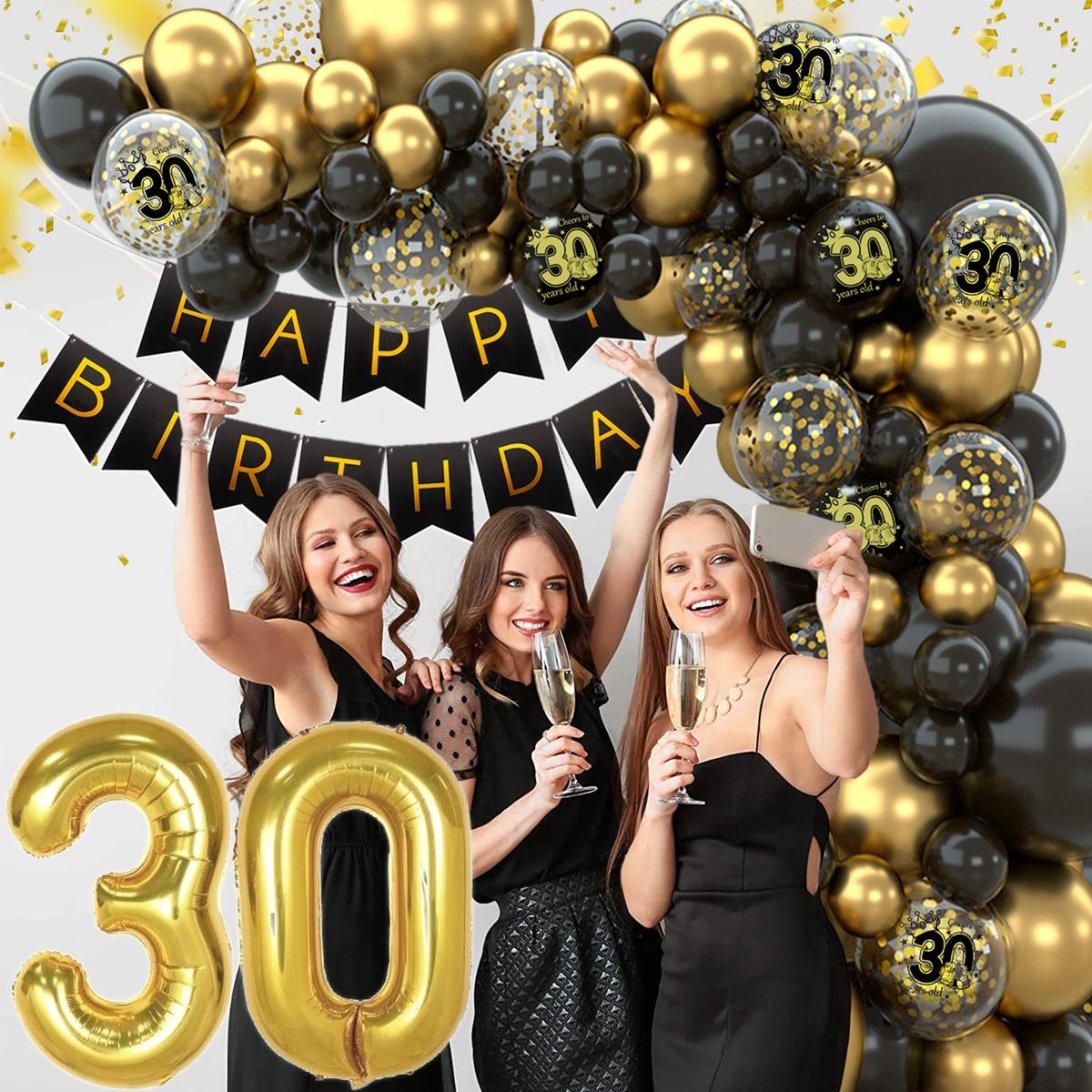 30th 40th Birthday Balloon Garland Banner Set,88pcs Gold Black 30 40 50 Birthday Confetti Balloon Decoration,30 Years Old Happy 30th Birthday Party Banner Decor