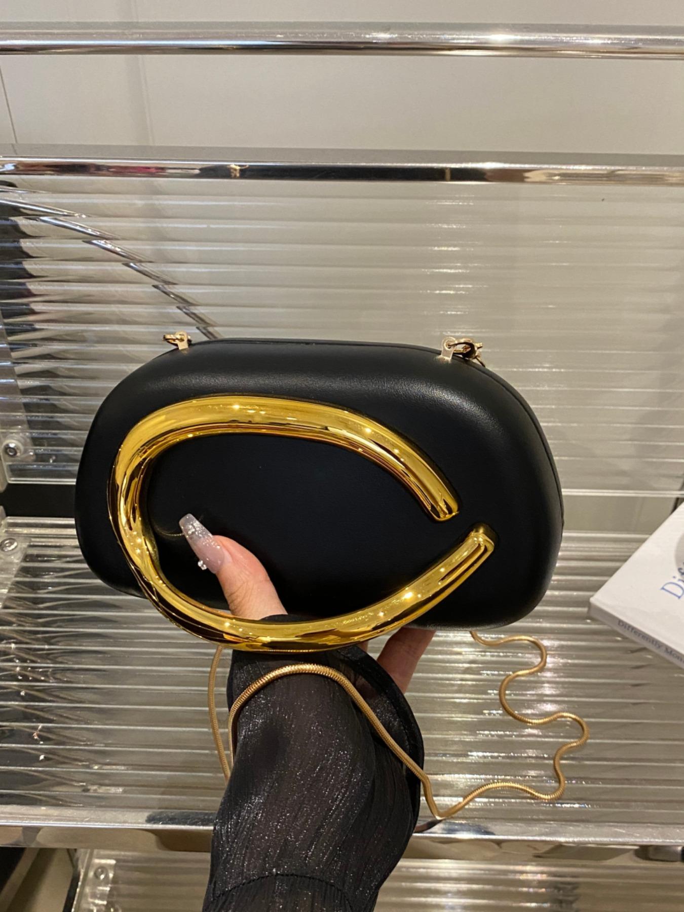 Elegant Women's Chain Shoulder Evening Bag, Fashion Handbag, Party Decoration Bag, Hard Shell Metal Clutch, Box Bag, All Seasons, Fashionable Unique Bags