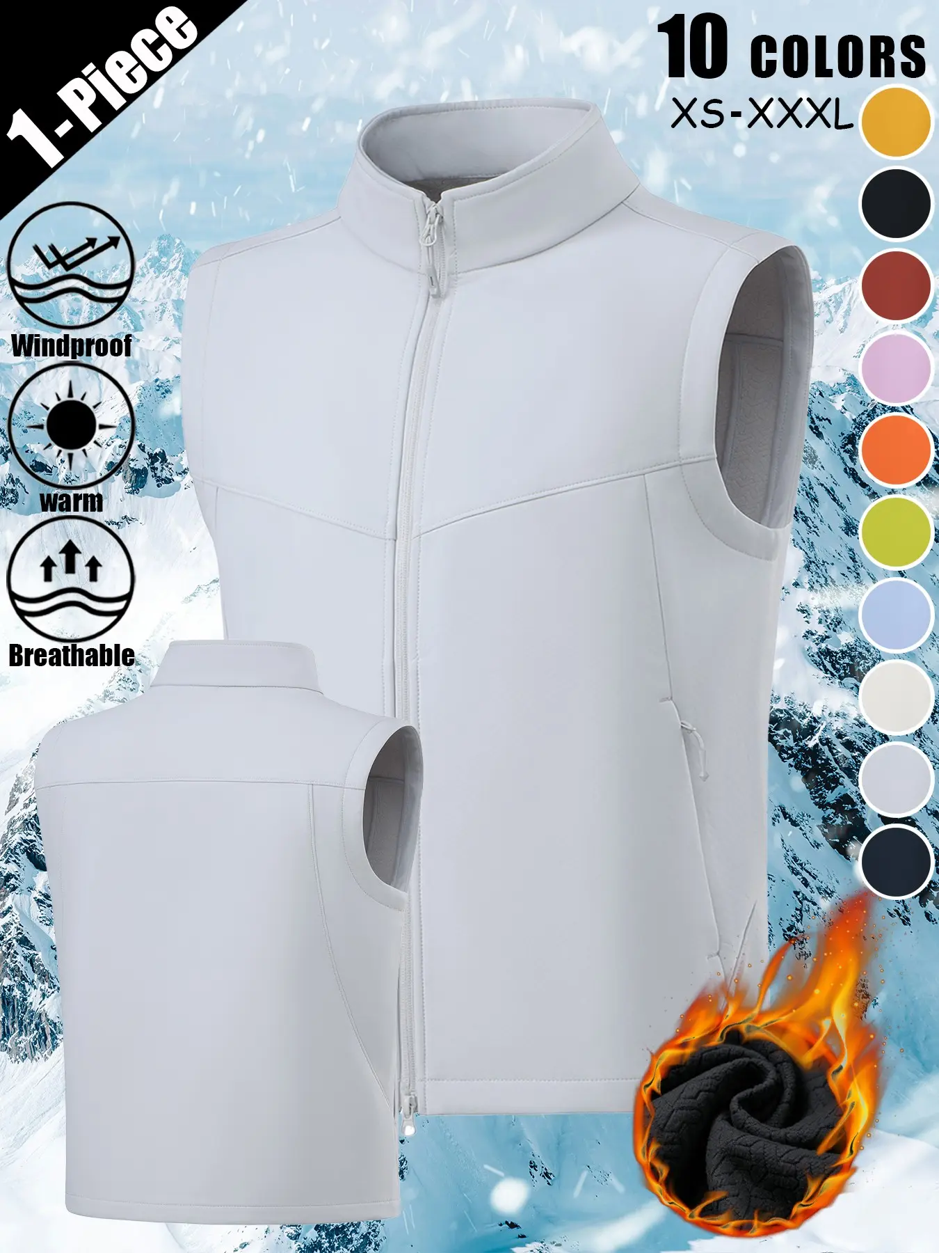 Cozy, Light & Ready: Unisex Fleece-Lined Stand Collar Softshell Vest Plain Waistcoat Windproof Breathable Full Zip Sleeveless Outdoor Gilet Multi Zip Pockets Lightweight Outerwear 10 Colors for Commute Hiking Fishing Cycling