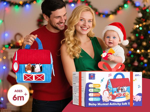 hahaland Surprise Barn with Stuffed Farm Animals with Real Sounds,Toddlers Sensory Toy,Easter Basket Stuffers,Montessori Toys for 6 Month Old Baby 1 Year Old Boy Girl Gifts,Toys for Easter,Valentines Day & Birthday Gifts