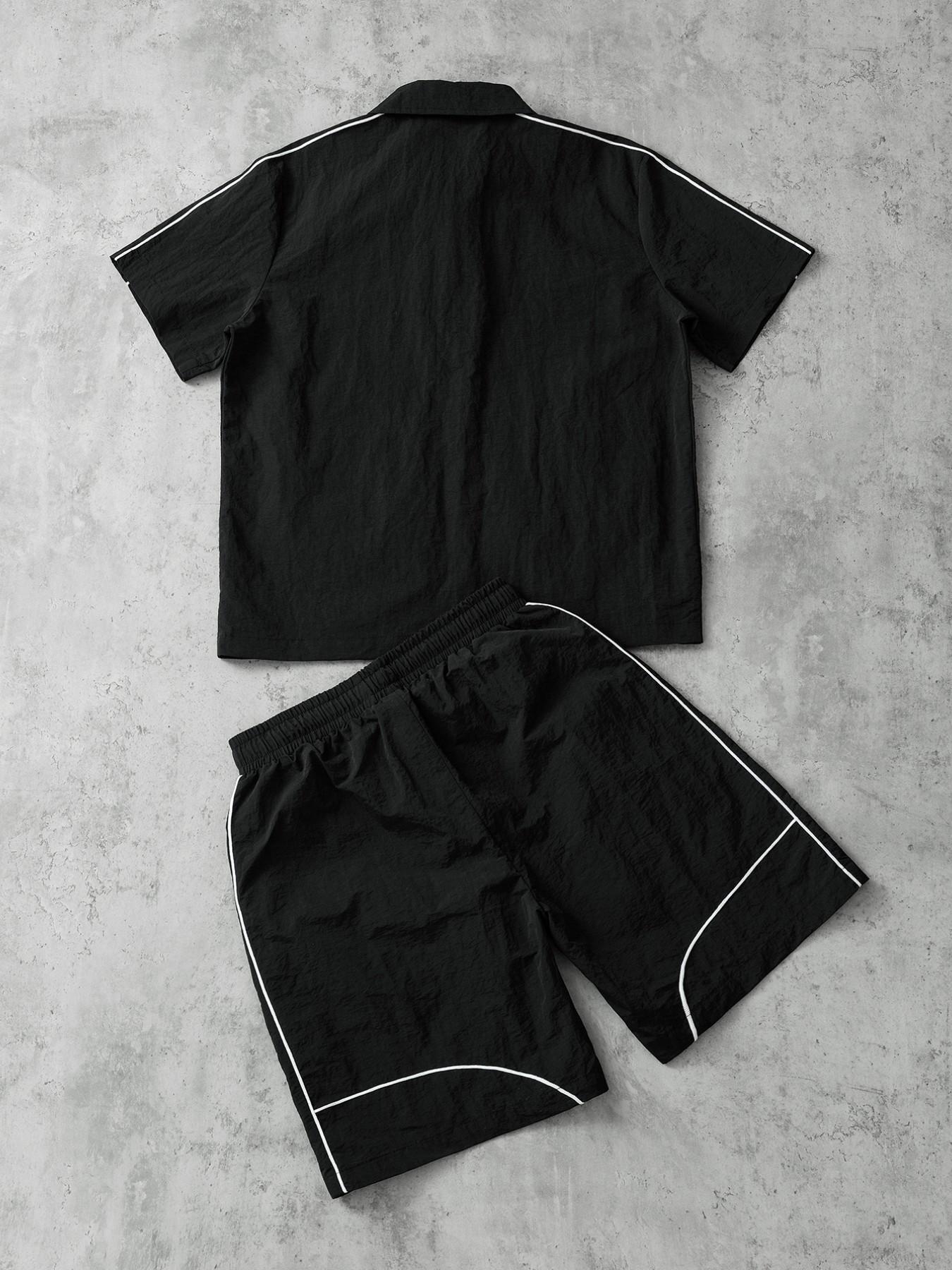 Stars Pattern Casual Set Short Sleeve Zipper Shirt + Gym Shorts Two-Piece Set, Breathable Comfort Spring Summer Daily Wear Activewear Set Stars Pattern Casual Set Short Sleeve Zipper Shirt + Gym Shorts Two-Piece Set, Breathable Comfort Spring Summer Daily Wear Activewear Set