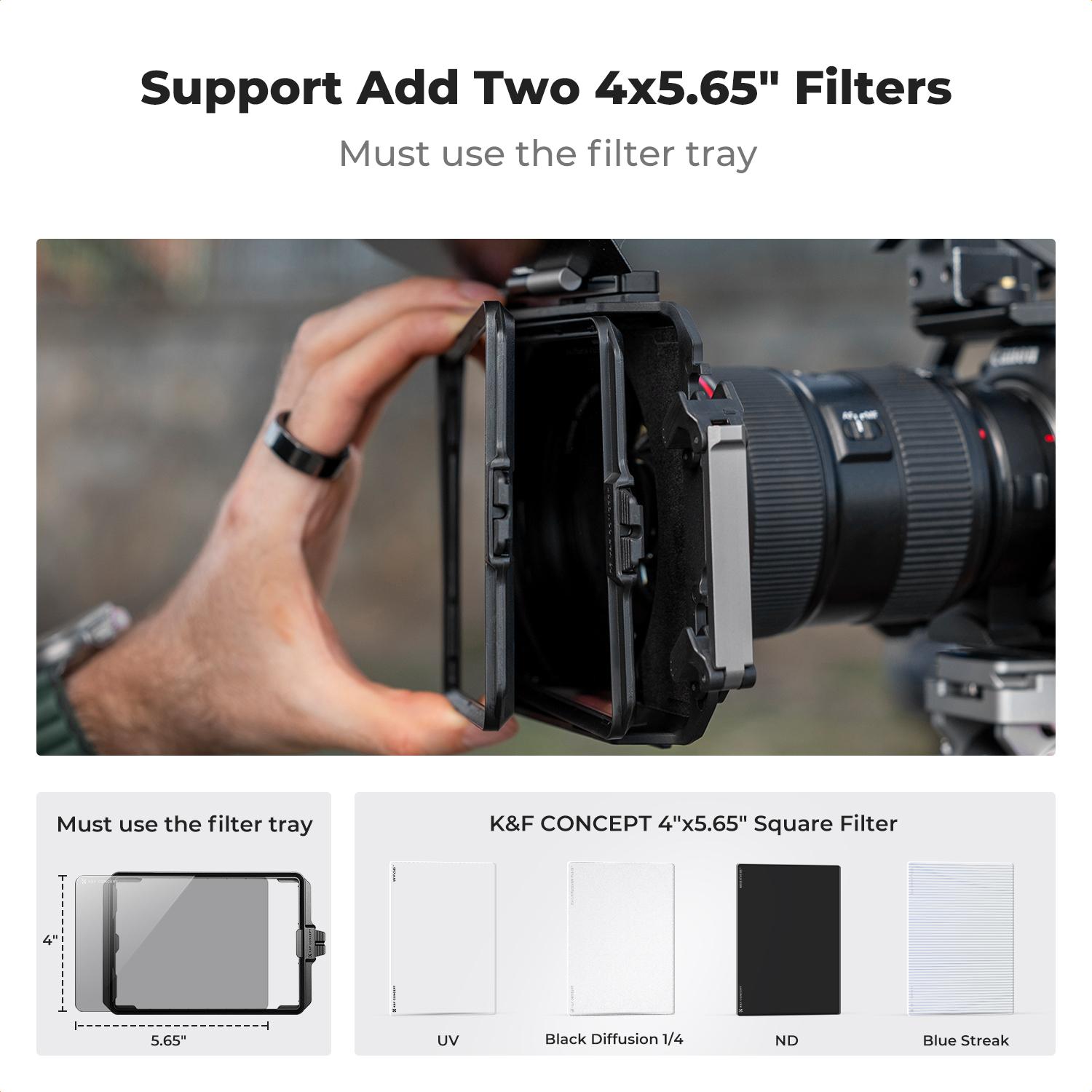 [K&F CONCEPT]Mini Matte Box, DSLR Mattebox with Carbon Fiber Top Flag Square Filters Trays, for 67/72/77/82/95mm Lenses, for 4x5.65 Square ND UV Filter/Circular Filter