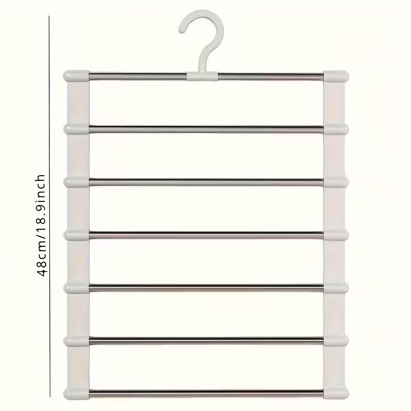 4pack Foldable Multi-Layer Pants Hanger, Stainless Steel Non-Slip Closet Organizer, Space Saving, Adjustable Shelves and Hooks, Durable Plastic Structure